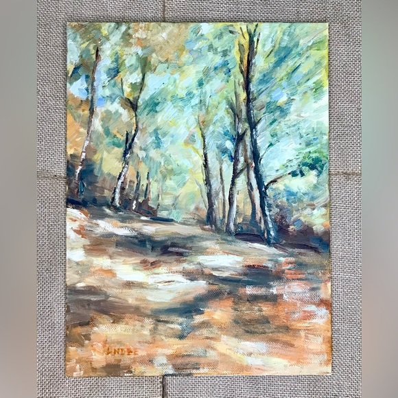 Other - Autumn Woods Impressionist Painting Signed Art Trees Forest Comforting Nature